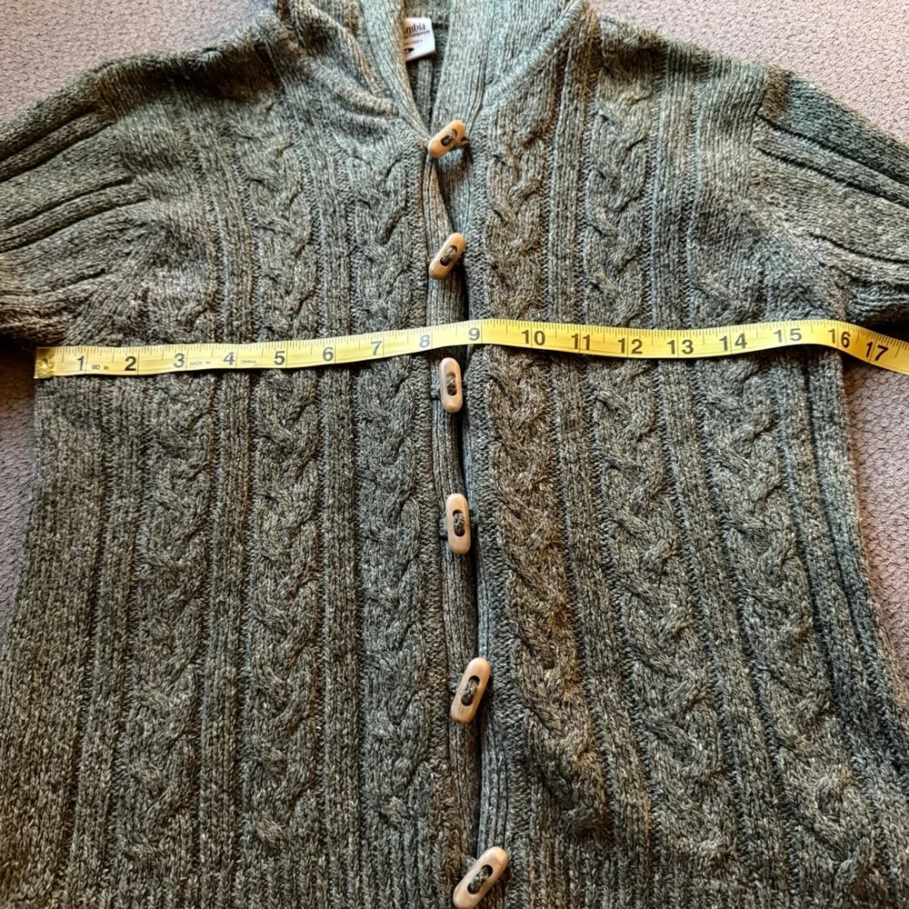 Columbia Olive Green Women's Cable Knit Hooded Cardigan Sweater Med Cotton Blend - Picture 6 of 7